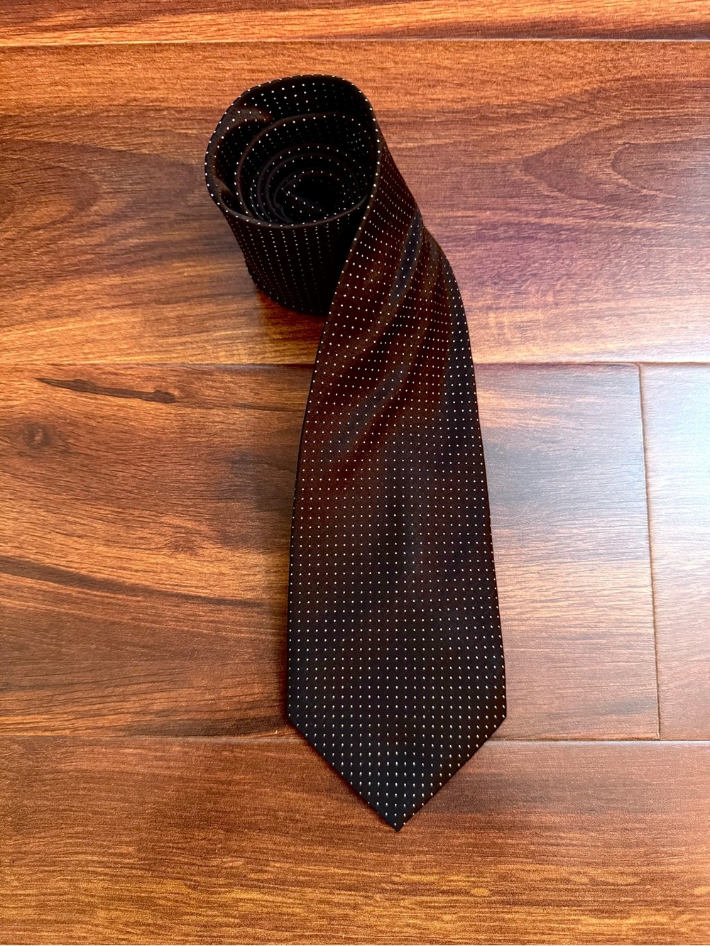 DONALD J. TRUMP  Black Silk Tie with White Microdot Pattern
